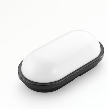 15W Siyah IP65 Oval LED Tavan ve Duvar Lambası | 1500 Lümen Beyaz Işık | Su ve Toz Geçirmez Banyo Bahçe Balkon Aydınlatma Armatürü 220V
