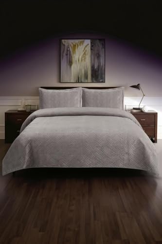 Favora Kadife Çift Kişilik Yatak Örtüsü Takımı (Gri)