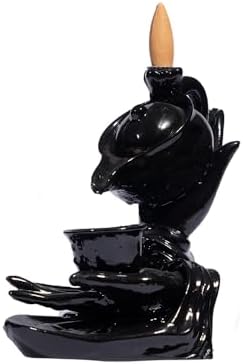 Geri Akış Tütsülük Sarawasti Heykel – Seramik, Parlak Siyah | 2 Adet Lavanta Konik Tütsü Hediyeli, Yoga/Ofis/Ev Dekorasyon