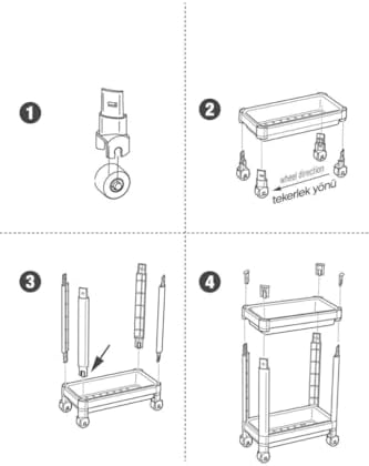 Life 2 Adet 2 Katlı Tekerlekli Tezgah Altı Beyaz Banyo Mutfak Rafı MIT1120