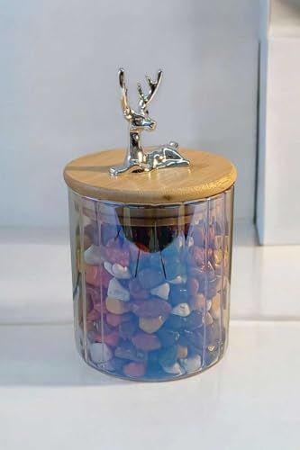 (9X10 Cm) 1 Adet Gökkuşağı Geyikli Cam Saklama Kavanozu Geyik Başı Gümüş Renk Hava Geçirmez Y-451,Gökkuşağı