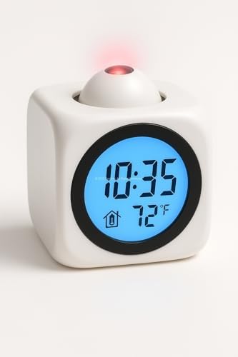 LED Projeksiyon Dijital Çalar Saat, Sesli Anons Fonksiyonu, Sıcaklık Göstergeli, Duvar ve Tavan Projeksiyonu, 10 Dakikalık Erteleme, USB veya Pil ile Çalışma, Yatak Odası ve Ofis için (Beyaz)