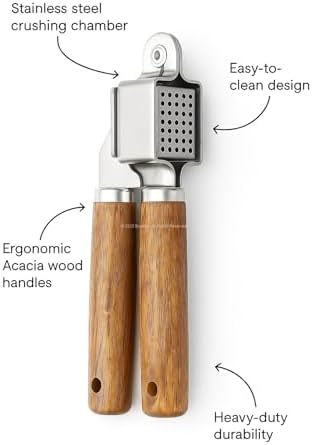 Akasya Saplı Sarımsak Ezici Paslanmaz Çelik Sarımsak Presi Ergonomik Ahşap Saplı Sarımsak Sıkacağı Kolay Temizlenen Dayanıklı Mutfak Aleti Profesyonel Sarımsak Ezip Presleyen Aparat