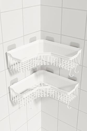 Köşe Yapışkanlı Banyo Rafı, 2'li Banyo Düzenleyici, Duvar Duş Rafı Bany Organizer Şampuanlık