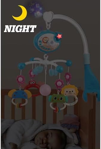 Oyuncak Pilli Işıklı Müzikli Projektörlü Kumandalı Sabitlemeli Dönence Çıngıraklı Dişlikli Bebek Yatıştırıcı Zaman Ayarlı (mavi)