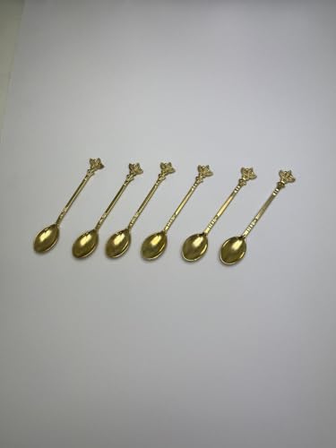 Altın Renkli Çay Kaşığı Seti (6'lı)-Yaprak Desenli