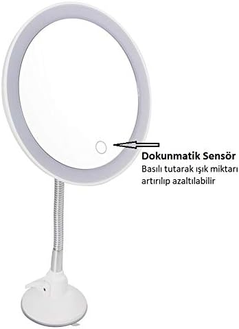 - Şerit LED Işıklı Banyo Makyaj-Tıraş Aynası, 10X HD Büyütme, Esnek, Dokunmatik Işık Kısma, Ayarlanabilir Kol