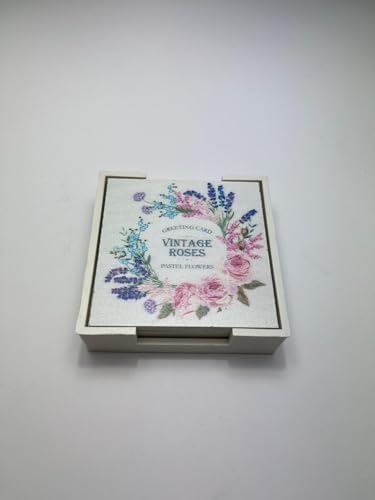 6’lı Ahşap Bardak Altlığı Seti (Kutulu - Çiçek Desenli)