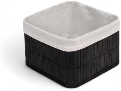 Bambu Çok Amaçlı Saklama Kutusu Düzenleyici Kare Organizer, Dekoratif Bambu Düzenleyici SİYAH (20x20x13cm)