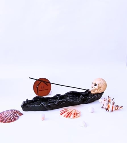 Geri Akışlı Mistik Kuru Kafa Tütsülük – Siyah Seramik, Çubuk Lavanta Hediyeli, Meditasyon/Ofis/Ev Dekorasyonu, Hediye Seti