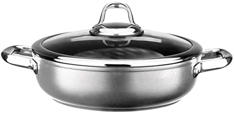 Titanium 24Cm Sığ Tencere, Çelik Kulp, Özel Çerçeveli Cam Kapak Metalik Gri