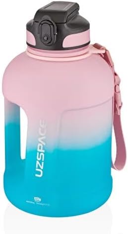 1700ml Çift Renk Pipetli Taşıma Askılı Kulplu Softtouch Motivasyon Su Matarası (Pembe-Mavi)