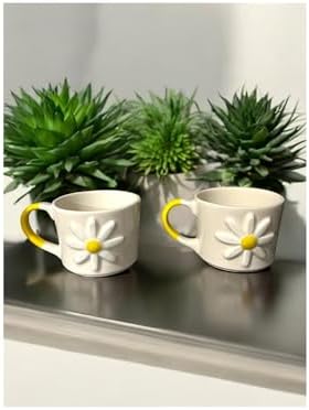 2 Lİ EL YAPIMI PAPATYA MODEL KABARTMALI SERAMİK KUPA