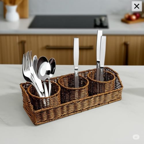 Kosova Wicker Serisi 3'lü Hasır Örme Kaşıklık & Düzenleyici