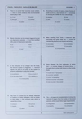 Pelikan YÖKDİL İngilizce Sağlık Bilimleri 5 Deneme Sınavı