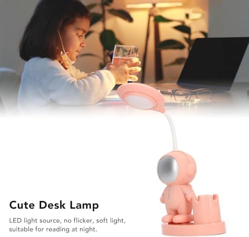 Astronot Tasarımlı LED Masa Lambası, Şarj Edilebilir, Kalemlik, Pembe