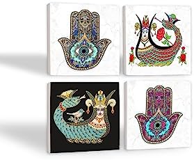 Şahmeran, Fatma Ana Eli  Taş Bardak Altlığı Seti - 4 Parça - Dekoratif, Rustik Mutfak Aksesuarı, 10x10 cm, Kaydırmaz Tabanlı, Şık ve Dayanıklı SC226