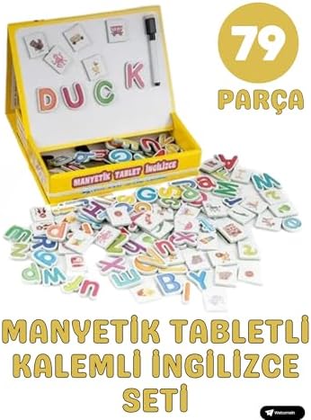 Oyuncak İngilizce Manyetik Tabletli Silinebilir Kalemli 79 Parça Eğitici İngilizce Harf Seti - Yazı Tahtalı