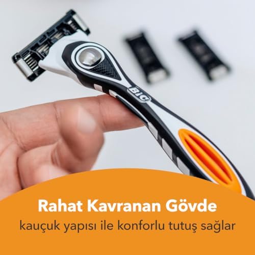 BIC Hybrid 5 Flex Erkek Tıraş Bıçağı 1 Sap ve 2 Yedek Başlık (5 Bıçak), 5 Nano Teknolojik Titanyum Bıçak, E Vitamini ile Zenginleştirilmiş Geniş Kayganlaştırıcı Bant