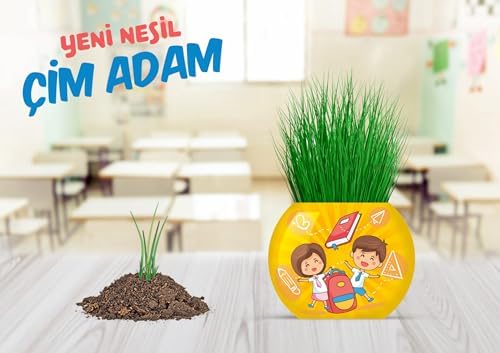 Okul Temalı Çim Adam 6'lı Set – Çocuklar İçin Eğitici ve Eğlenceli Bitki Yetiştirme Kiti