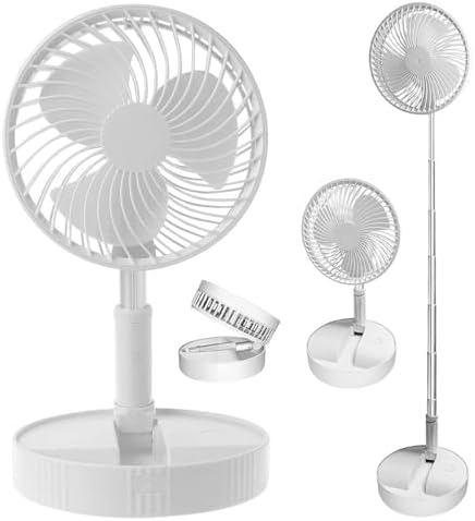 4 Modlu Şarjlı Katlanabilir Yükseltilebilir Taşınabilir Teleskopik Fan Vantilatör Ön Kapak Çıkabilir Pervane Yıkanabilir Minimal Ses Seviyesi Serinletici Portatif Masa Vantilatörü (BEYAZ)