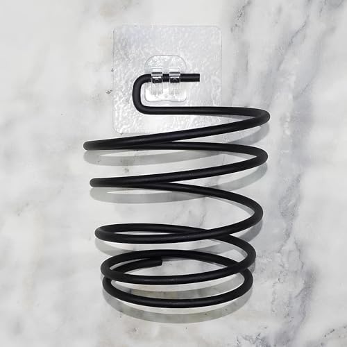 Yapışkanlı Metal Fön Makinesi Askısı – Delmeden Montaj, Spiral Tasarım, Paslanmaz Duvar Tipi Saç Kurutma Makinesi Tutucu – Elektrostatik Boyalı Banyo Düzenleyici