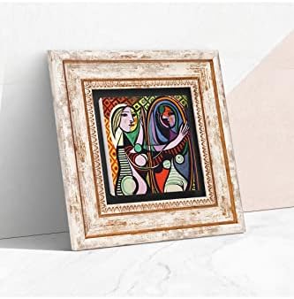Picasso Ayna Karşısındaki Kız Taş Duvar Tablosu - Çerçeveli Taş Tablo - Dekoratif Duvar Sanatı - Modern Ev ve Ofis Duvar Dekoru K1-301