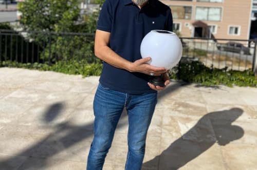 2 Adet KÜRE Set Üstü Solar LED Bahçe Lambası 20W | Güneş Enerjili + 220V Elektrikli Hibrit, Fotoselli, IP65 Su Geçirmez, E27 Duy, 2 Modlu Işık (Beyaz-Günışığı, 25x30 cm)