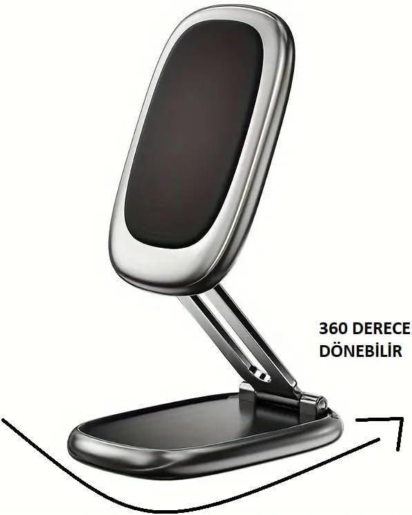 360 DERECE DÖNEBİLEN ALAŞIMLI METAL KATLANABİLİR MIKNATISLI MAGNETİK MASAÜSTÜ VE ARAÇ İÇİ CAM VE GÖĞÜSE YAPIŞABİLEN KUTU İÇERİŞİNDEKİ METAL APARATLAR İLE BERABER TELEFON TUTUCUSU VE TELEFON STANDI 033