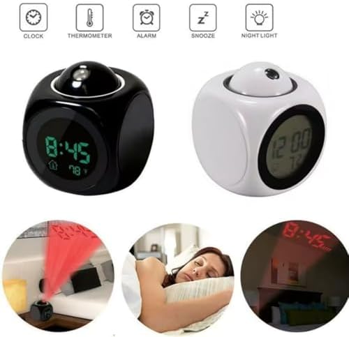 Masa Saati LED Projeksiyon Dijital Çalar Saat, Sesli Anons Fonksiyonu, Sıcaklık Göstergeli, Duvar ve Tavan Projeksiyonu, 10 Dakikalık Erteleme, USB veya Pil ile Çalışma, Yatak Odası ve Ofis için