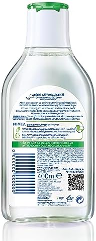 NIVEA Micellar Makyaj Temizleme Suyu Arındırıcı ve Matlaştırıcı 400 ml, Yüz, Göz ve Dudak Temizleyici, Amino Asit Kompleksi ve Okyanus Yosunu Özü