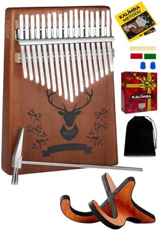 KLX-456-PAK Hakiki Ağaç Geyik Desenli Kalimba 17 Tuşlu Full Set