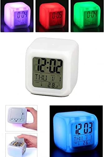 7 Renk Değiştiren Gece Lambası Masa Saati Alarm Termometre Özellikli Yeni Nesil Akıllı Masa Saati