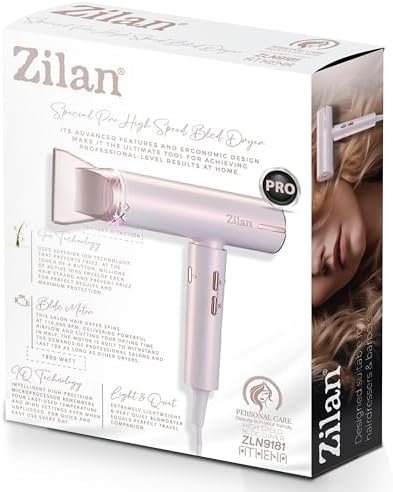 Zilan ZLN9181 ATHENA PRO İyonizerli Saç Kurutma Fön Makinesi – 1800W Güç, 3 Isı ve 3 Hız Ayarı, BLDC motor 110.000 devir/dakika, iyon saç kurutma, özel ve kuaför için, IQ teknolojisi