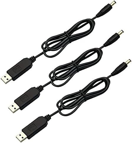V TELESKY 4 Paket USB - DC Güç Kablosu, 12 V Gücü Dönüştürülmesi Gereken Cihazlar için 5,5 x 2,1 mm Fiş Namlu Jak ile 5 V - 12 V Gücü (Siyah, 3,3 Feet/1 Metre)