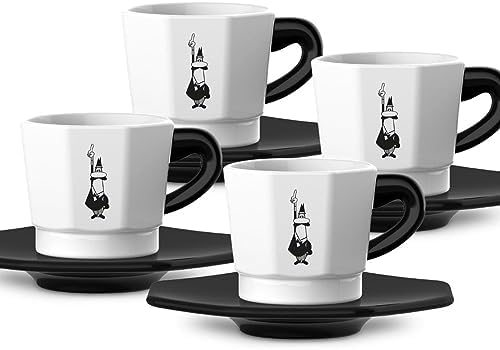 - 4'lü Espresso Fincan Seti - Sekizgen Tasarım - Siyah Beyaz Karma Renk - Porselen