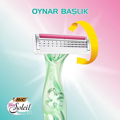 BIC Miss Soleil Sensitive Kadın Tıraş Bıçağı 3'lü Blister (3 Bıçak), Oynar Başlık, Aloe Vera ile Zenginleştirilmiş Kayganlaştırıcı Jel Şerit