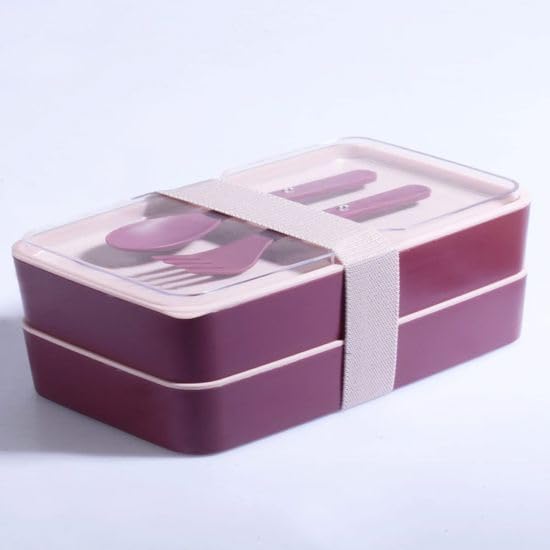 2 Katlı Mikrodalga Uyumlu Yemek Saklama Kabı Beslenme Kutusu Sporcu Öğrenci Okul Işyeri Sefer Tası Mor