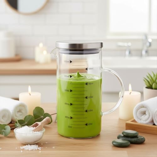 1100ml Metal Kapaklı Cam Yağlık ve Ölçü Kabı – Dayanıklı ve Şeffaf Sıvı & Kuru Malzeme Ölçme Kabı | Mutfak İçin Hassas Ölçüm ve Saklama Çözümü 1100ml - Cam Sürahi Ölçü Kabı