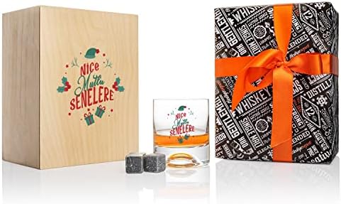 Yeni Yıl Mesajlı Ahşap Kutulu Viski Kadeh Seti