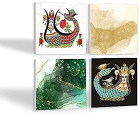 Soyut Sanat, Şahmeran Taş Bardak Altlığı Seti - 4 Parça - Dekoratif, Rustik Mutfak Aksesuarı, 10x10 cm, Kaydırmaz Tabanlı, Şık ve Dayanıklı SC285