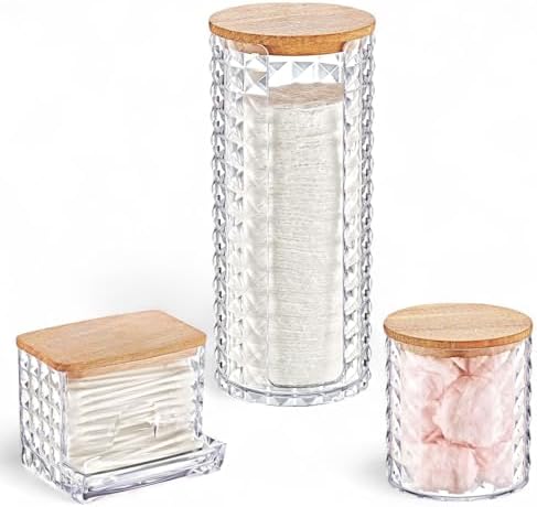 Ahşap Kapaklı 3'lü Organizer Set, Model Modern Pamukluk Düzenleyici Şık 3'lü Pamukluk Set - Şık ve Fonksiyonel Ahşap Kapaklı 3'lü Organizer Set