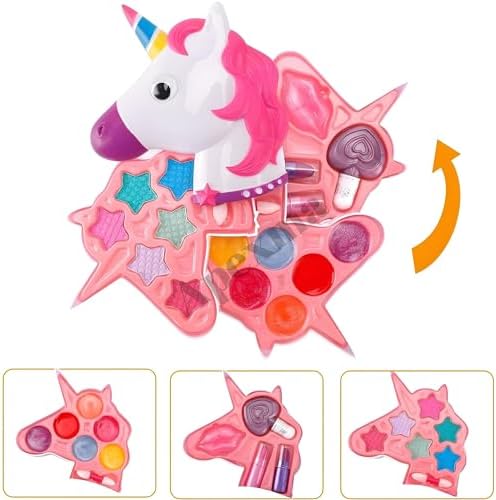 Kız Çocukları İçin Sürülebilir Şekilli 3 Katlı Makyaj Seti Oyuncak Kozmetik Malzemeleri