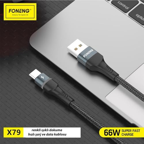 X79 66w Usb To Type-c Led Işıklı Şarj Ve Data Kablosu ip Örgülü