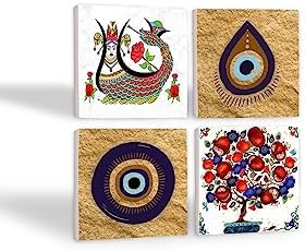 Nazar, Şahmeran, Nar Ağacı Taş Bardak Altlığı Seti - 4 Parça - Dekoratif, Rustik Mutfak Aksesuarı, 10x10 cm, Kaydırmaz Tabanlı, Şık ve Dayanıklı SC524