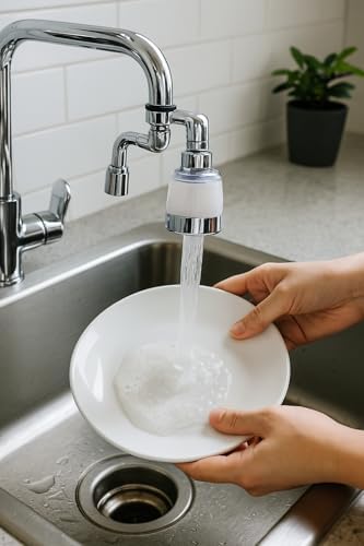 1080° Dönebilen Filtreli Musluk Başlığı – Su Tasarruflu Perlatör Başlık, Oynar Başlı Sistem, Lavabo & Mutfak Uyumlu, Yüksek Basınçlı, Kolay Montaj