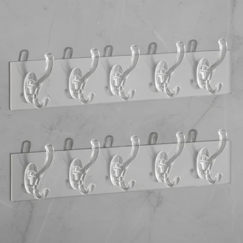 2 Adet Kendinden Yapışkanlı 5 Kancalı Askı Seti | Duvara Delmeden Montaj, Şeffaf ve Güçlü Yapışkanlı Çok Amaçlı Organizer | Banyo, Mutfak ve Kapı Arkası İçin (35x7 cm)