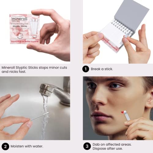 Mineroll Tek Kullanımlık Çubuk Kan Taşı, Erkekler ve Kadınlar için Ufak Jilet Kesikleri ve Manikür Pedikür Uygulamalarında Kanamayı Durdurur, 20'li 4 Paket