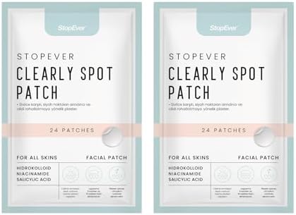 StopEver Clearly Spot Patch, Sivilce Karşıtı Şeffaf Plaster 2'li Paket | Ultra İnce, Hidrokolloid + Niacinamide + Salicylic Asit İçerikli Akne Karşıtı Yüz Bandı | 48 adet (2 x 24)