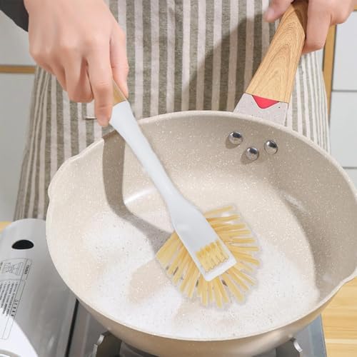 Çift Taraflı Bambu Saplı Temizlik Fırçası (Beyaz)